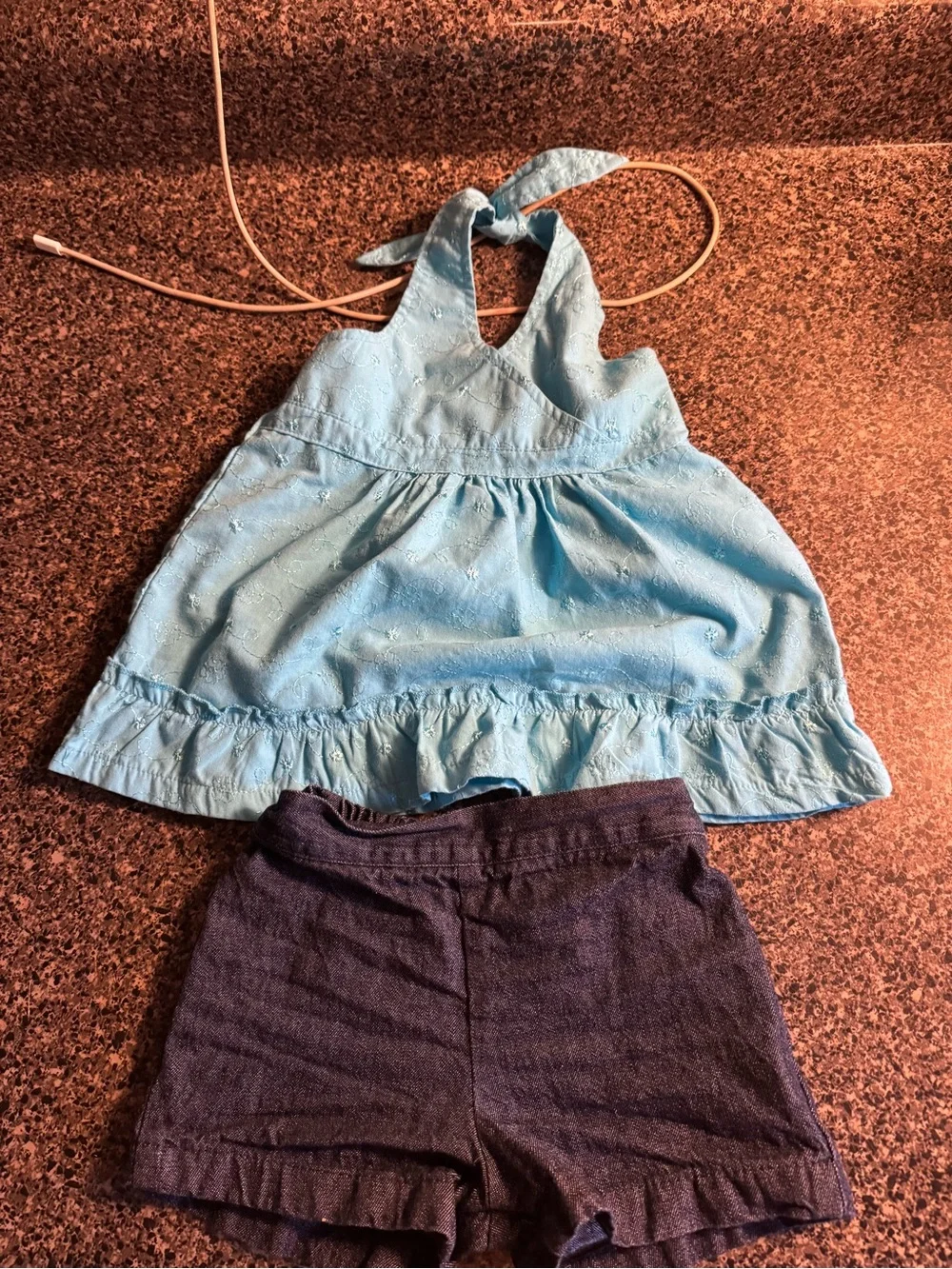 VTG Park Bench Kids Blue Halter Top and Navy Knit Shorts Sz 2T